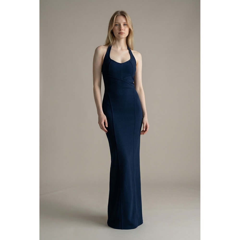 Herve Leger Navy Halter Maxi Dress